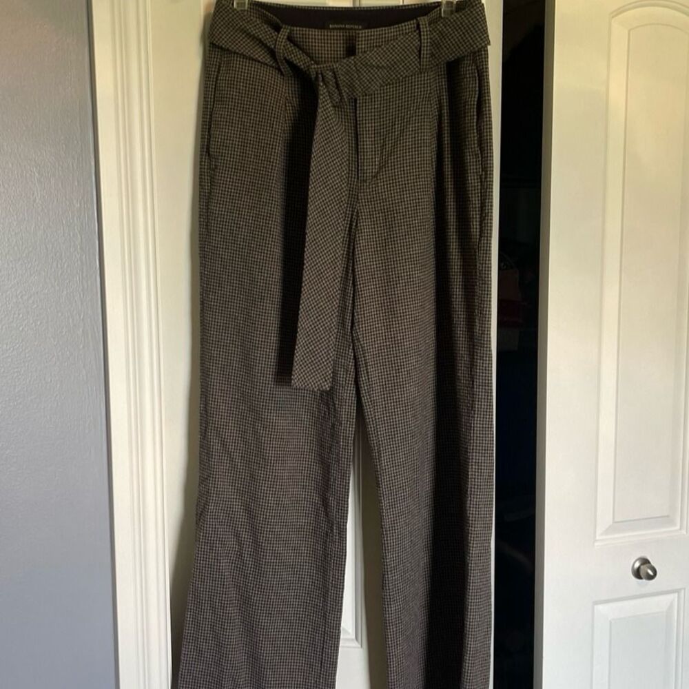 Banana Republic Wide Leg belted Dress Pants - Taupe/checkered